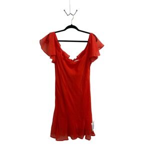 ASOS DESIGN Red Chiffon‎ Flutter Sleeve Mini Dress Ruffle Hem NWT US 10